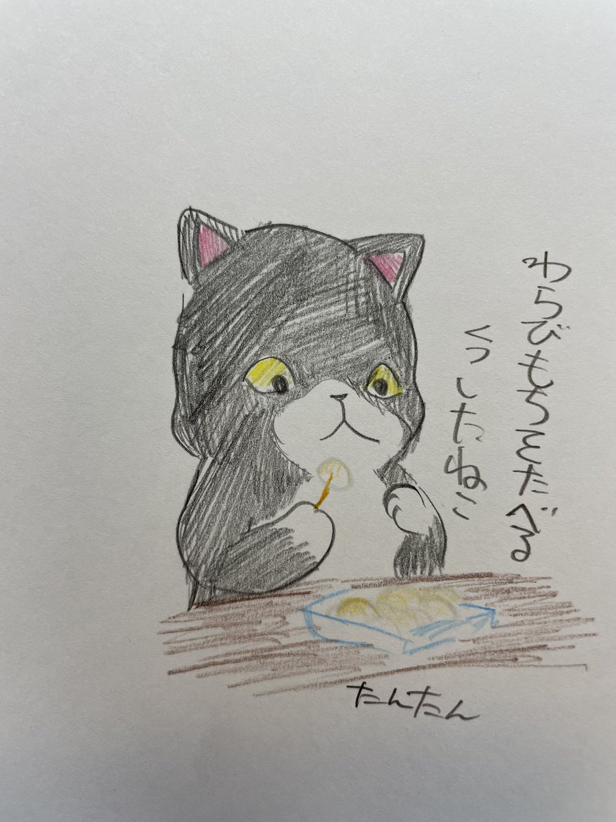 わらびもちを食べるくつしたねこ

#イラスト #猫 