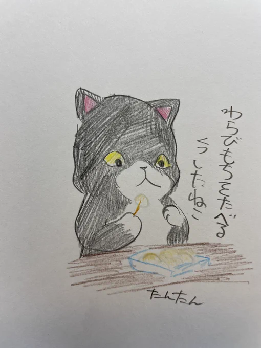 わらびもちを食べるくつしたねこ#イラスト #猫 