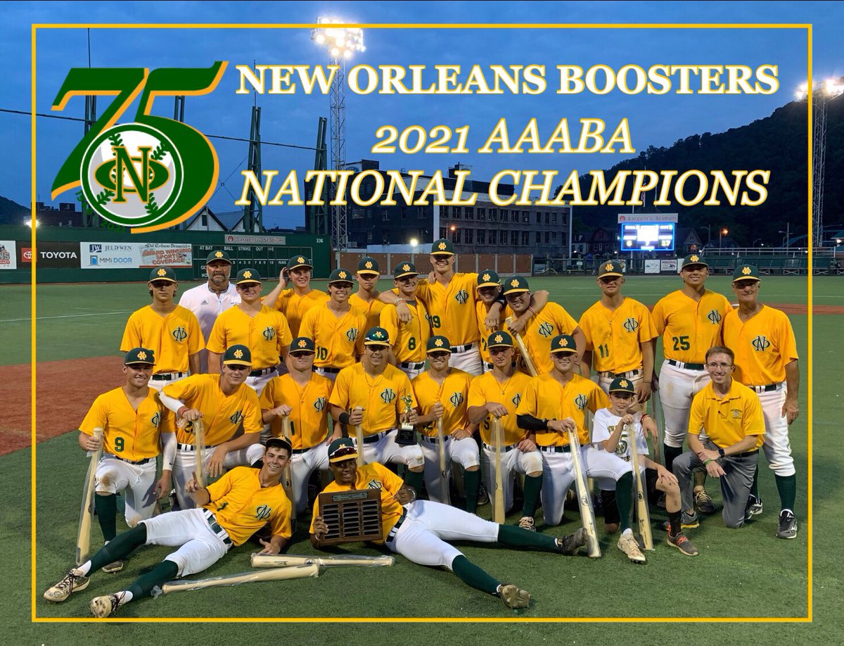 nolaboosters's tweet photo. Congratulations to the 2021 New Orleans Boosters, your All-American Amateur Baseball Association National Champions! 

75 summers and the New Orleans AAABA legacy is stronger than ever! Thanks to everyone who makes this tradition possible! https://t.co/mjD7OXq4Eu
