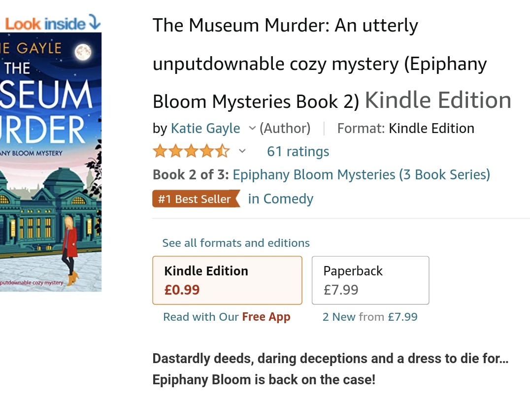 KatieGayleBooks's tweet photo. The Museum Murder is number 1 best seller in comedy in the Amazon UK store! https://t.co/bqM04b1a0r