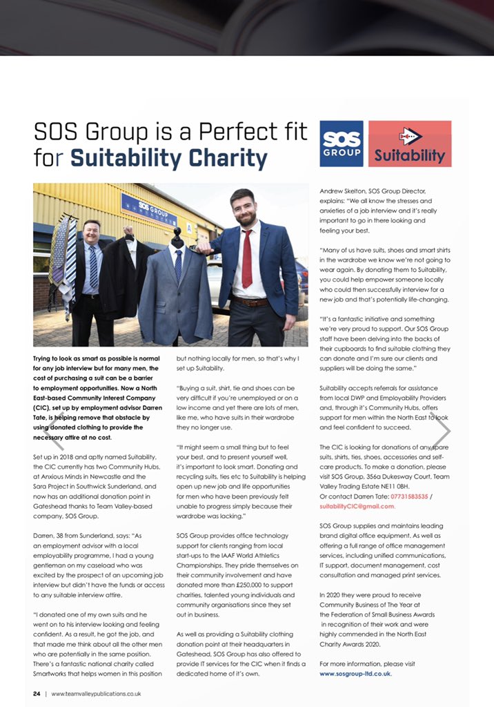 4.Business Networx Magazine 

A great write up for <a href="/suit_ability/">Suitability</a> as thrilled to be featured again in this months Business Networx Magazine.

Thanks to <a href="/SOSGroupLtd/">SOS Group Ltd #SBS Winner</a> &amp; the staff at <a href="/TeamValleyGroup/">Team Valley Group</a> / <a href="/TVPublications/">Team Valley Press</a> for the wonderful feature.

lnkd.in/eyC6rHrJ