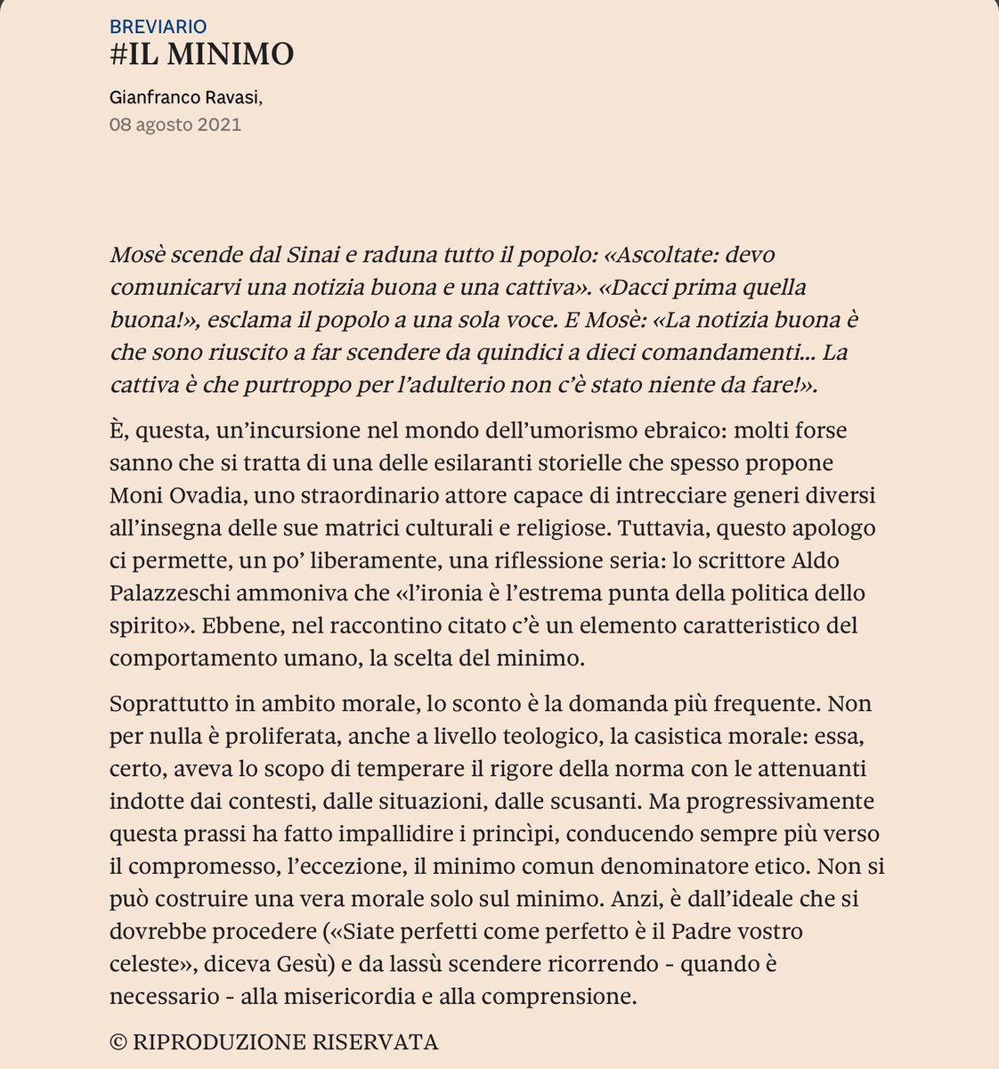 EmanuelaMorell1's tweet photo. Mosè scende dal Sinai e raduna tutto il popolo:”Ascoltate: devo comunicarvi una notizia buona e una cattiva”. ..
#apologoebraico
#MoniOvadia
Card #Ravasi
#Breviario
#domenicale
#sole24ore
#scritturebrevi
#VentagliDiParole
#DomenicaDEstate
#8Agosto2021
#rassegnastampa https://t.co/tWwsOTqYqL