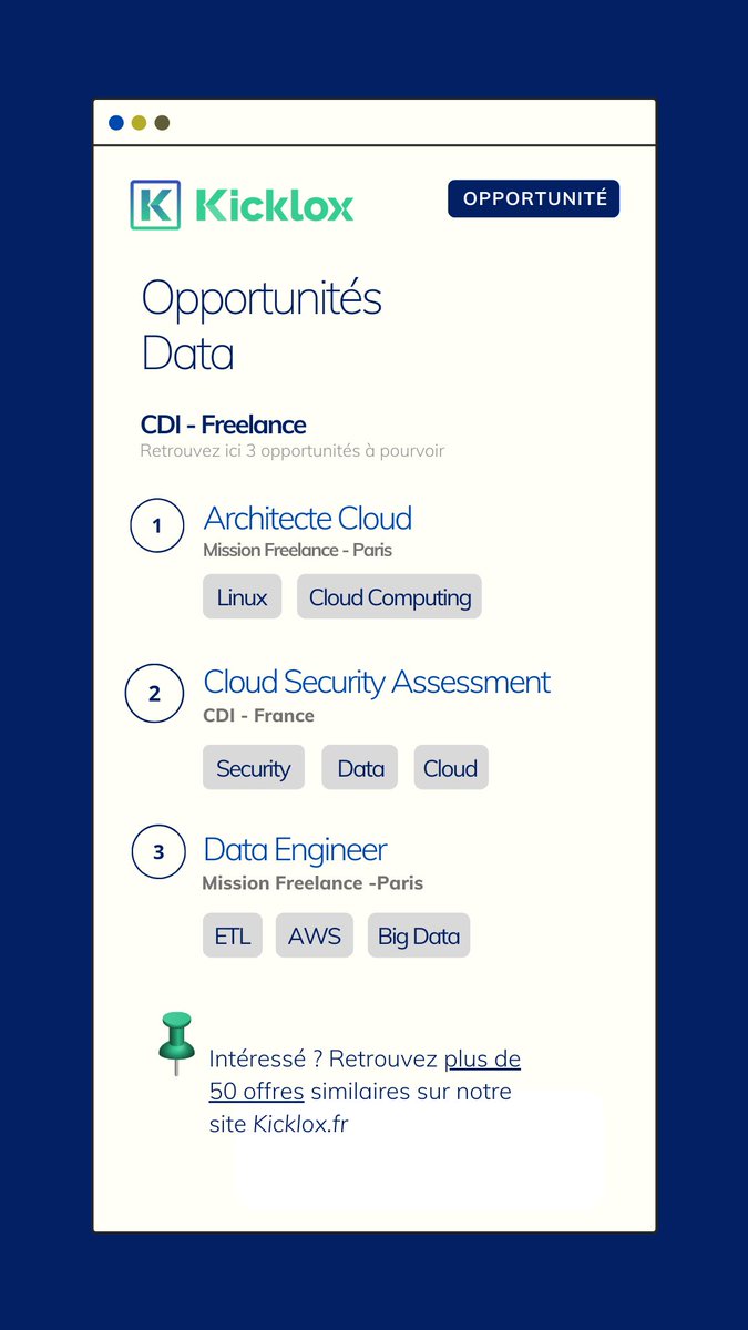 Offres d'emploi 📣 - Data 💻
Une offre vous intéresse ? Accédez à nos offres ici : buff.ly/3kW9AoI 

#independant #cdi #recherchedemploi #data #offresdemploi