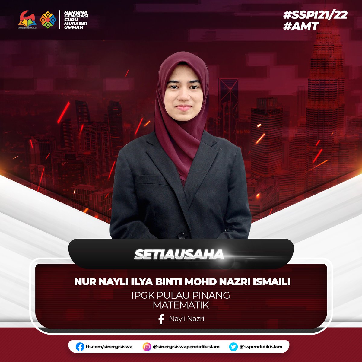sspendidikislam's tweet photo. [ AMT SETIAUSAHA ] 

Memperkenalkan Nur Nayli Ilya binti Mohd Nazri Ismail sebagai Setiausaha (SSPI) Sesi 21/22 🤝

'MEMBINA GENERASI GURU MURABBI UMMAH' 

#SSPI 
#SETIAUSAHA https://t.co/GOE27wgBY2