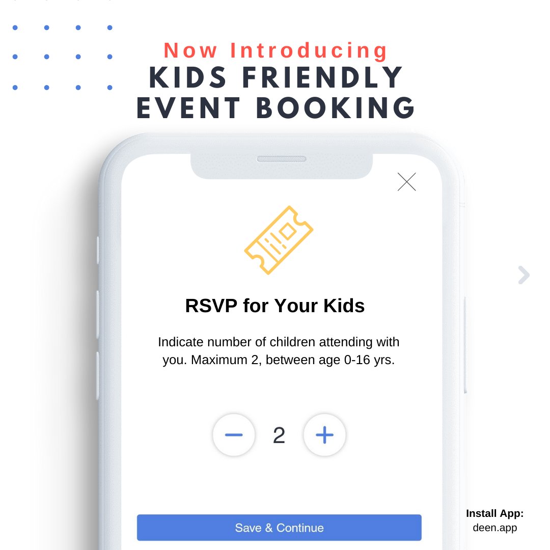 collabdeen's tweet image. Happy to announce, one of the most used 'Intelligent RSVP feature' on @CollabDeen has a new App update with 'Kids friendly Event', ready for use. 

📆 Community Events average/year:
  🎟️ - Events created: 220
  ✅ - RSVPed: 12,900

#collabdeen #mosqueevents #muslimapp #masjidapp
