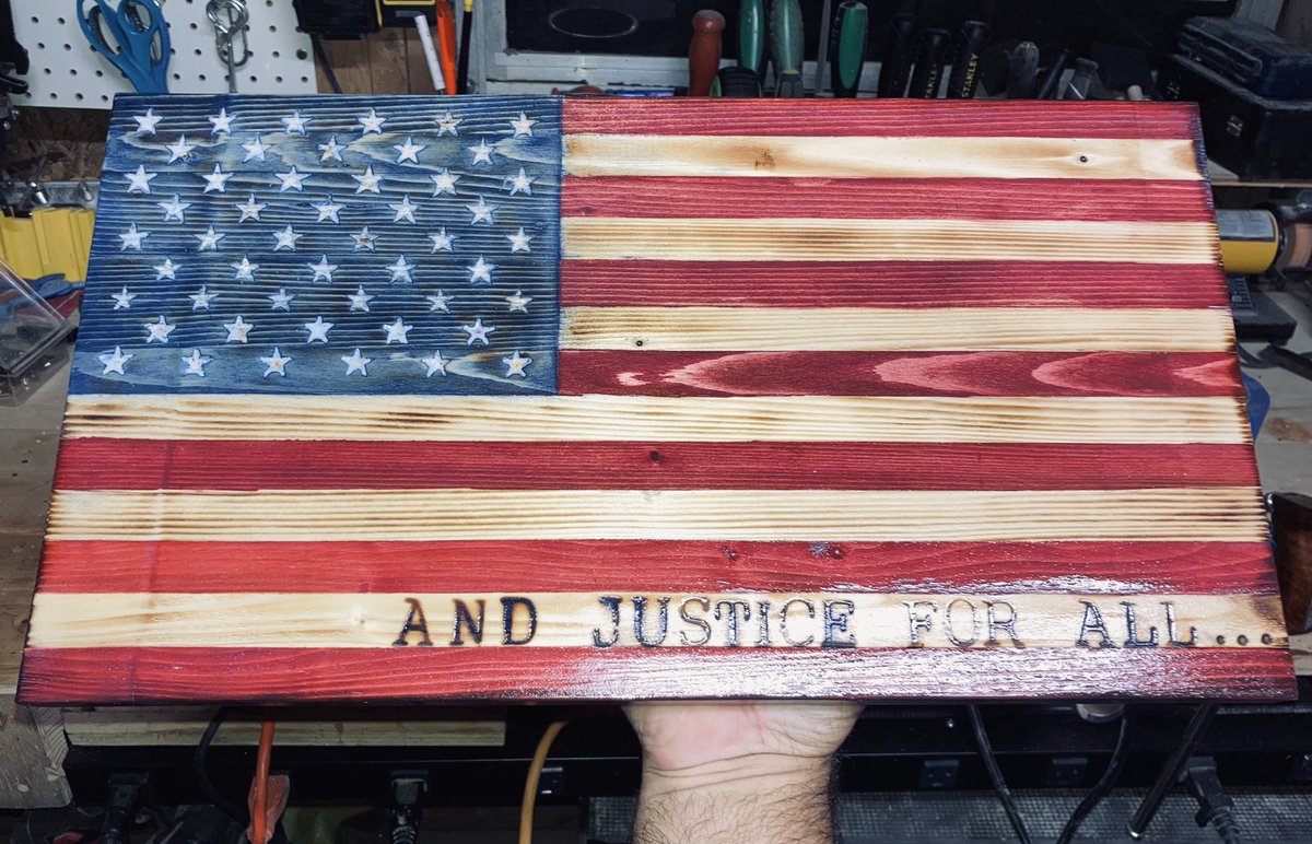 Finished another flag &amp; it’s headed to North Carolina. #brownwoodworks #woodwork #JusticeMatters #Flag #Patriots #SmallBusinessSaturday #LateNight #makers #decor #wallart #merica #shoplocal #crafts #crafturday