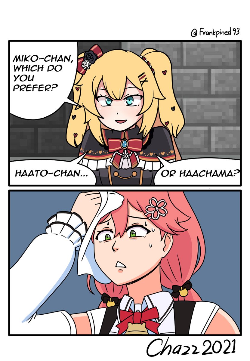 The hardest choice anyone will ever face. (2koma version)

#miko_Art 
#はあとArt  
#AkaiHaato 
#HAACHAMA 