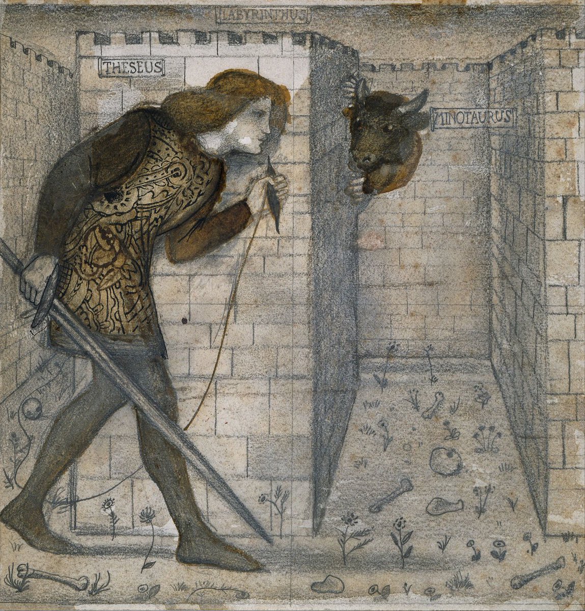 losing my mind over this peekaboo-ass depiction of Theseus and the Minotaur