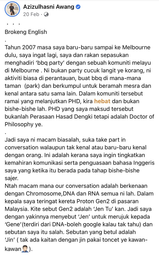 zarith4real's tweet photo. Brokeng English oleh Dato Azizul Hasni Awang. https://t.co/KjIZpoajkA