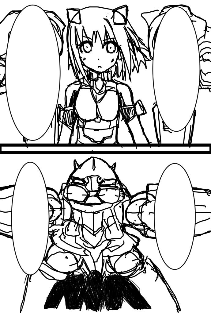 捏造。土偶対コロちゃん。このあとが描きたかったけど力尽きた。聖拳抜刃。 