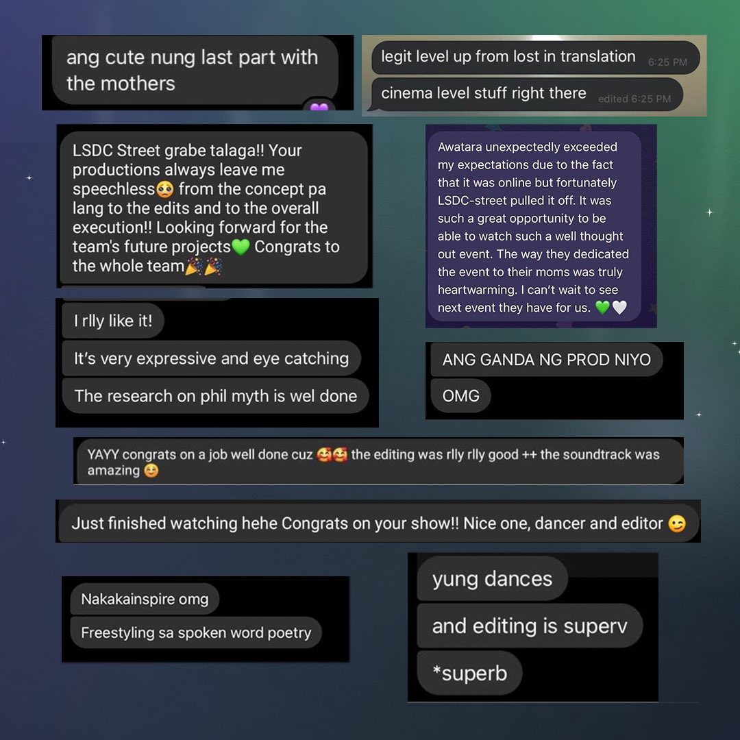lsdcstreet's tweet photo. Dinggin natin ang mga naging komentaryo ng ating madla sa ipinagmamalaki nating Awatara.

Tagos puso kaming nagpapasalamat sa inyo! Nawa sana’y manatili ang mensahe ng Archives: Awatara sa ating mga puso’t isipan. https://t.co/ddH98nU1dS