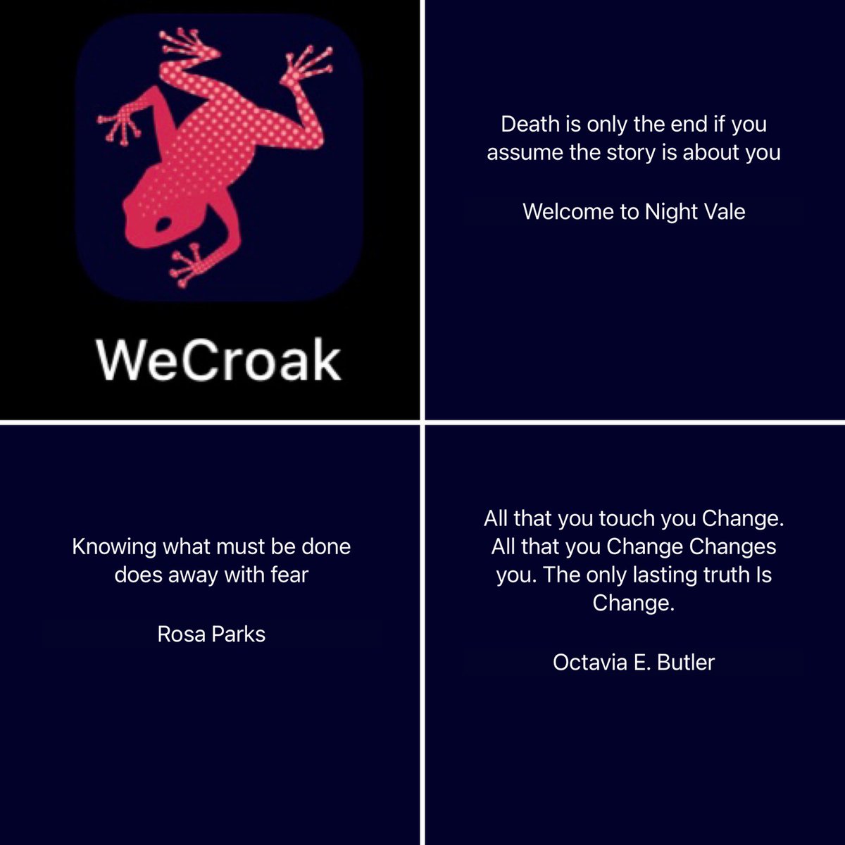 HAC_Holly's tweet photo. Favorite app right now. 

Quotes to remind me of my own mortality. 

#wecroak https://t.co/Dj06TvJaY6