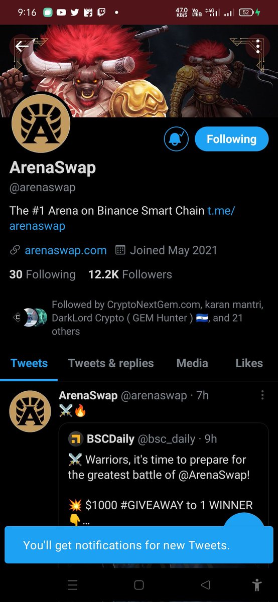 SujithDifferent's tweet photo. @bsc_daily @arenaswap Following @arenaswap & @bsc_daily
Done Like, Retweet and Notification On.
Joined in Telegram Groups and My Telegram ID : sujithdifferent
Tagging @Chandansahoo378 @Sheetukankariy1
#ArenaSwap $ARENA $PYRAM #NFT #BSCDaily https://t.co/L0QnPUgHvO