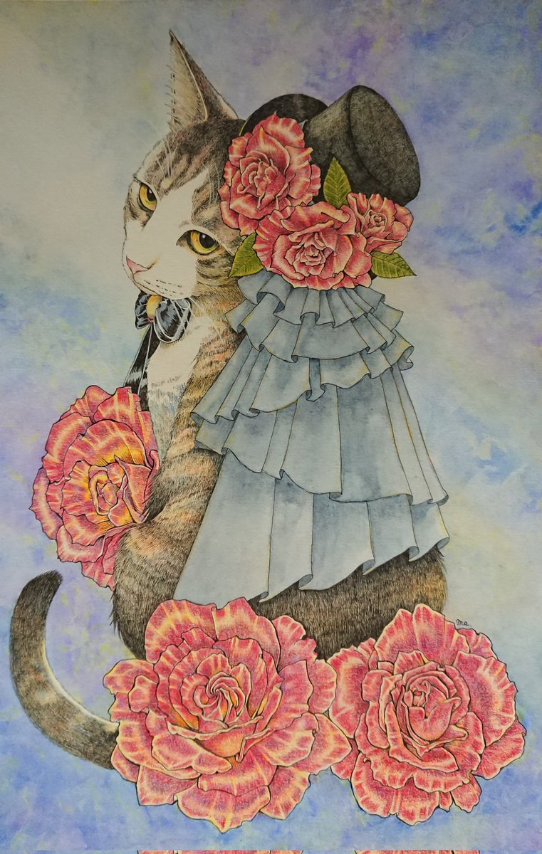 「#世界猫の日
#WorldCatDay

猫さん。
優しい気持ちと日々の幸せを、」|ま。(machiko.)@妖精妖怪展・posfes.vol.2のイラスト