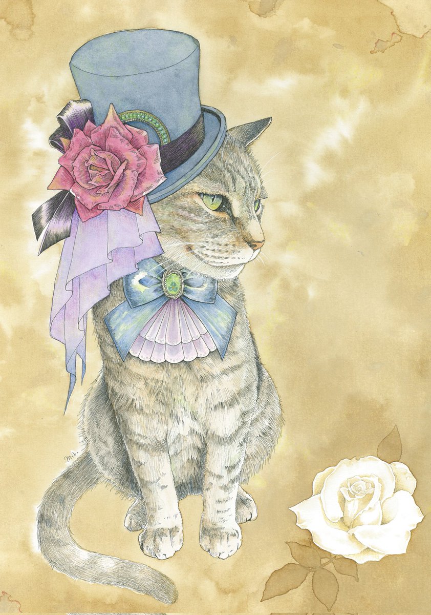 「#世界猫の日
#WorldCatDay

猫さん。
優しい気持ちと日々の幸せを、」|ま。(machiko.)@妖精妖怪展・posfes.vol.2のイラスト