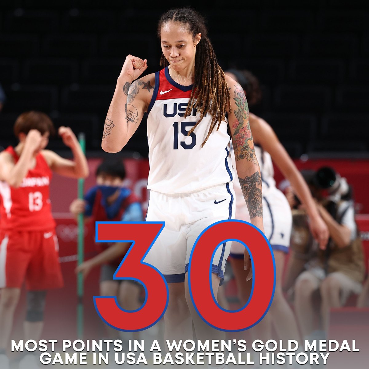 Brittney Griner fist pumps in the gold medal game for Team USA.
