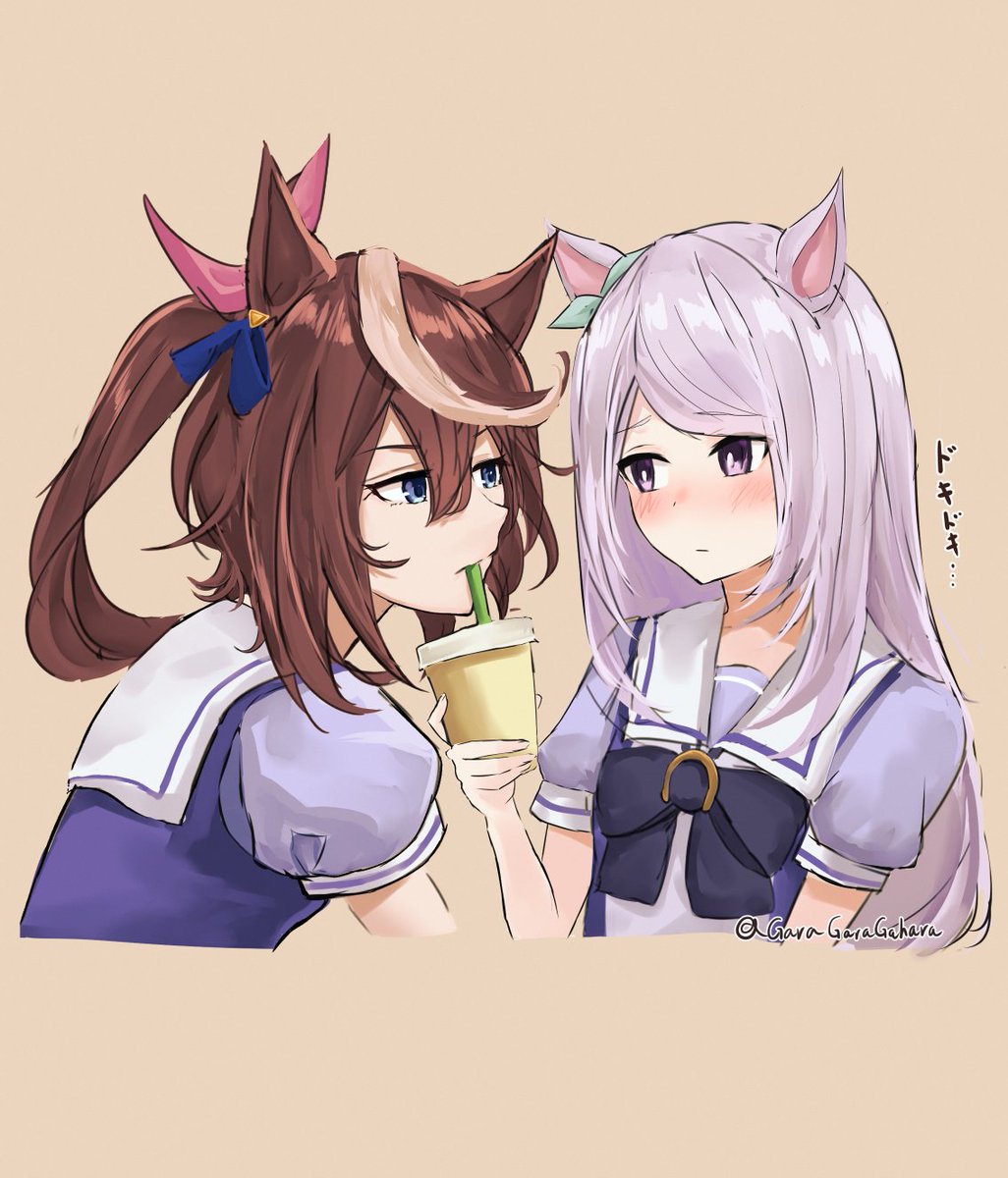 mejiro mcqueen (umamusume) ,tokai teio (umamusume) multiple girls 2girls animal ears horse ears brown hair long hair tracen school uniform  illustration images