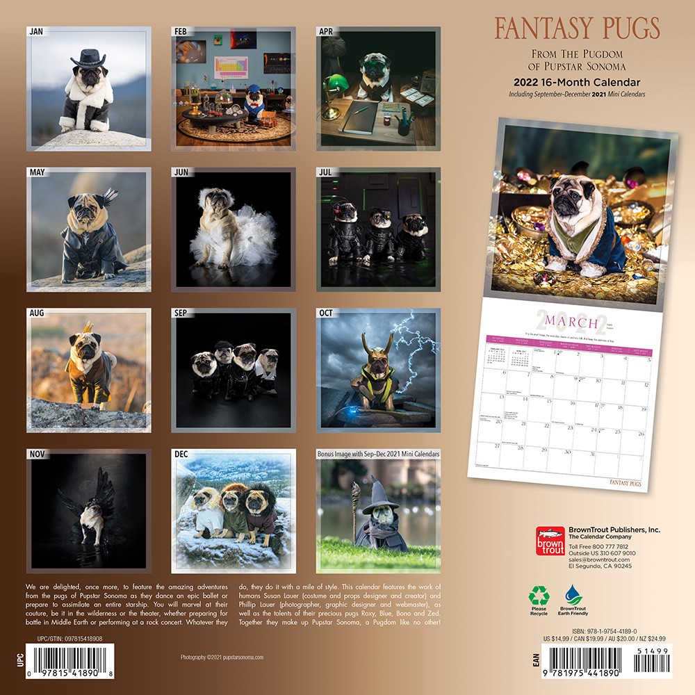 browntroutpub's tweet photo. We are delighted to feature the amazing adventures of Roxy, Blue, and Bono as they take on Middle Earth, Westeros, and more. This #calendar features the astounding work of Susan Lauer and Phillip Lauer. #PupstarSonoma, a pugdom like no other. #FantasyPugs https://t.co/7yfGn72ZJQ https://t.co/hj5ZkJawdb