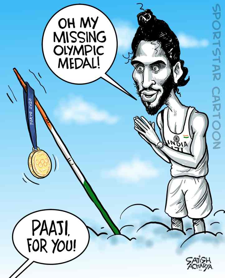 Satish Acharya on Twitter: "Neeraj dedicates the Olympic gold to Milkha  Singh! @sportstarweb cartoon #NeerajChopra #Milkhasingh… "