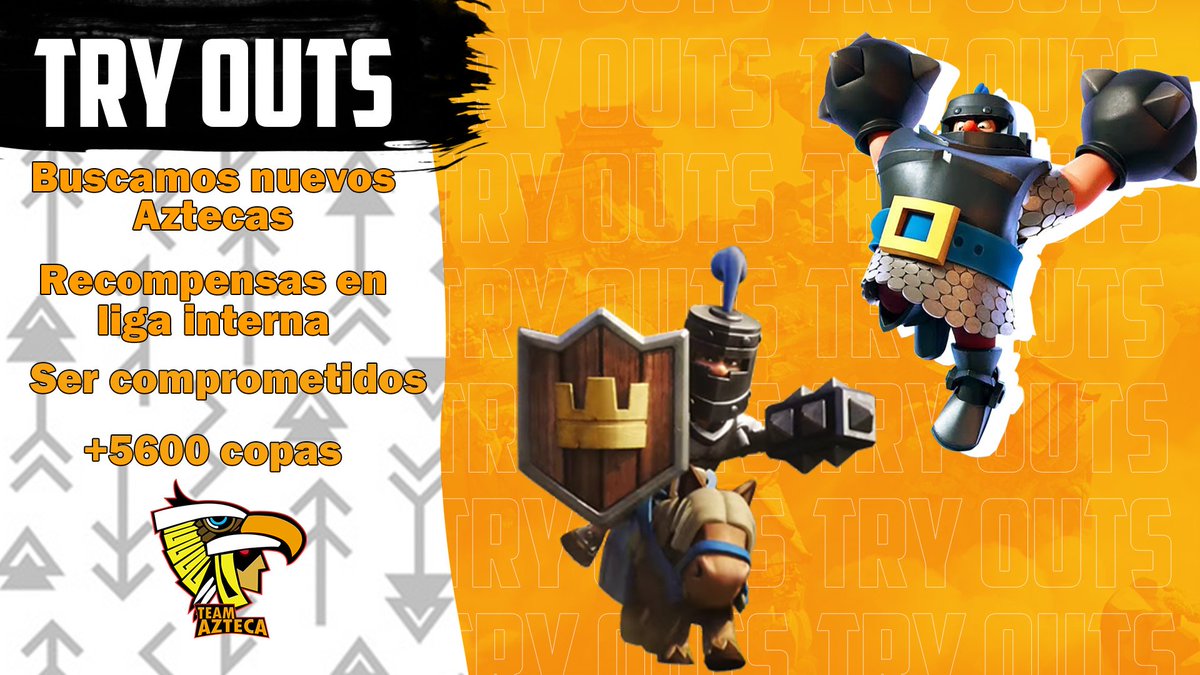 ABRIMOS TRY OUTS 
Estamos en busca de nuevos jugadores para nuestro equipo

🔶️Interesados, mandar MD con captura de su récord de copas 

¿Tienes lo necesario para ser un Azteca?
<a href="/AyudaJugador/">Ayuda Jugador</a> <a href="/AyudaRT_GG/">AyudaRT_GG » CR</a> <a href="/AyudasRtt/">❌Ayudo con RT y Fav❌ fuera de servicio❌</a> <a href="/AyudaRTss/">Ayudas RT</a> <a href="/AyudaseSports2/">Publicidad eSports LATAM</a>