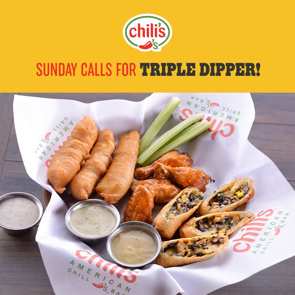 ChilisNEIndia's tweet photo. When starters are the mains! #TripleDipper
Pro Tip: Goes very well with friends and Beer! #HappySunday
#ChilisIndia #ChilisLoveIsBack #ChilisIsSafe #Food #FoodLover #FoodLove #Foodie #Tasty #Delicious #SundayVibes #SundayDinner #SundayBrunch #SundayLunch #SundayMood https://t.co/hH2nUFkKRu