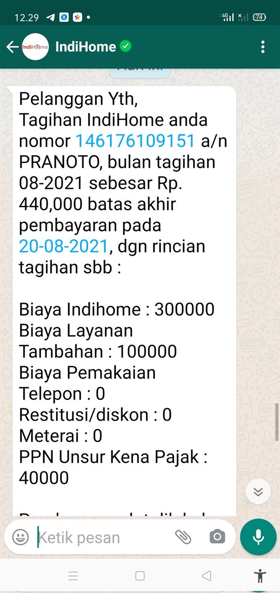 spd_pranoto's tweet photo. @IndiHome halo indihome selamat siang, mau tanya mengapa pada bulan agustus ini tagihan indihome ada biaya layanan tambahan 💯 ribu, itu layanan apa ya, karena kami merasa tidak menggunakan layanan itu kok kenapa tiba-tiba ada tagihan. https://t.co/Nc8HkNLlIx