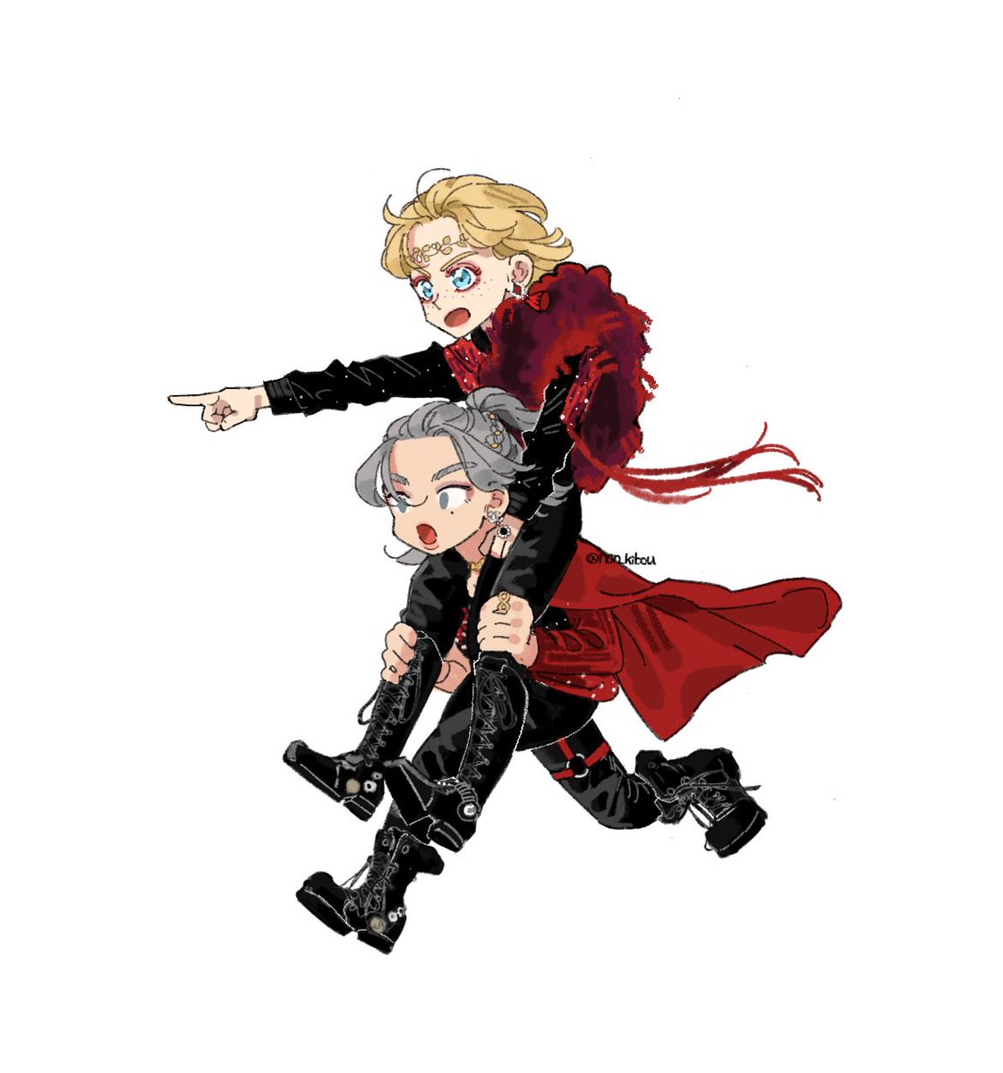 2boys pointing blonde hair multiple boys carrying boots aged down  illustration images