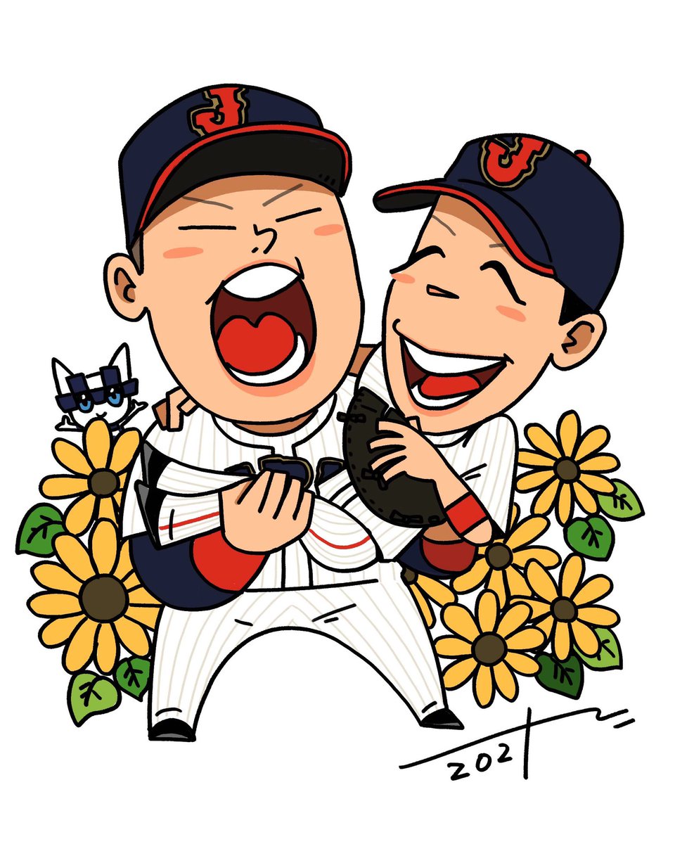 baseball uniform multiple boys 2boys sportswear male focus flower hat  illustration images