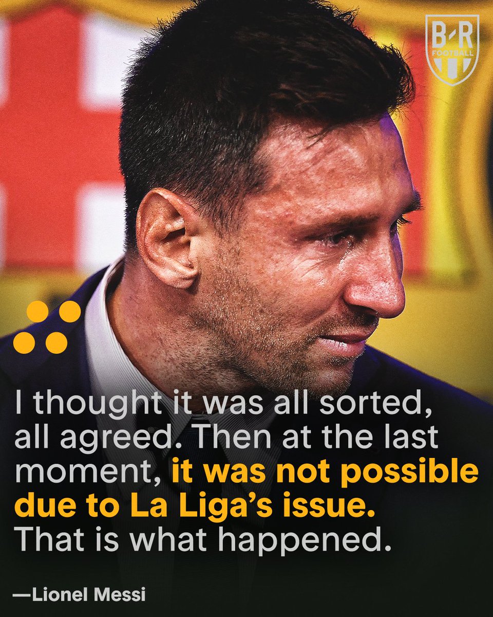 BleacherReport's tweet photo. Lionel Messi explains why he can't stay at Barcelona 🥺 @brfootball https://t.co/MFFCI5RPG2