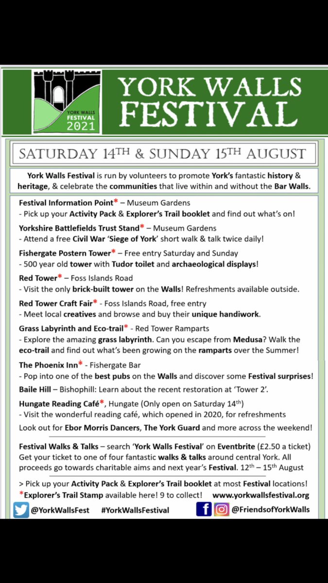 YorkWallsFriend's tweet image. #YorkWallsFestival 14th &amp;amp; 15th August, 10:00-16:00! Come #WalkTheWalls &amp;amp; join in the #family #friendly #free weekend #activities in various locations around #York’s (free!) famous #CityWalls! Great for families&amp;amp;visitors alike! Free #ActivityPack #ExplorersTrail #GrassLabyrinth