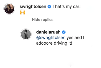 Saved Comments, this is from Daniela's IG. 😍 🤣 🤗

( DanielaRuah & SarahWrightOlsen )