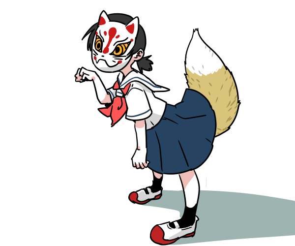 1girl school uniform solo tail mask skirt fox mask  illustration images