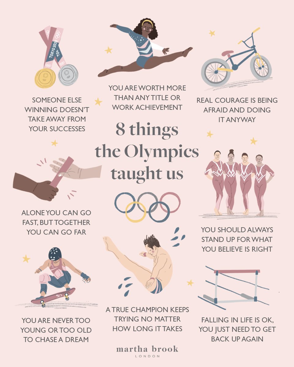 🏅 OLYMPIC LIFE LESSONS 🏅 What a couple of weeks it has been! These games have been about so much more than the sport. There have been so many moments that have inspired us - here are a few! ✨ How many do you recognise? And any you'd add?

#Tokyo2020  #Olympics #OlympicGames