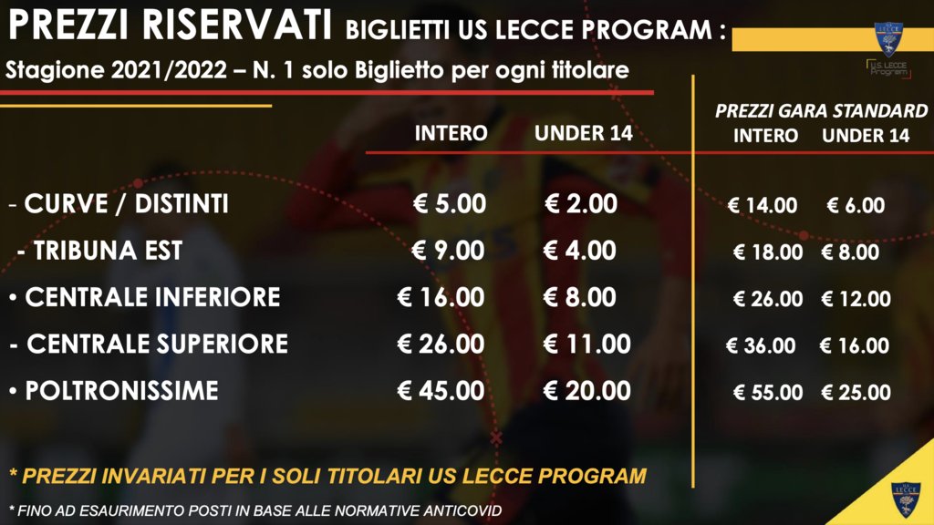 OfficialUSLecce's tweet photo. #USLecceProgram
Prorogato il termine ultimo per la sottoscrizione a venerdì 27 agosto 2021 scopri di più https://t.co/fQ1JwFferL https://t.co/3cvcE6b1GE