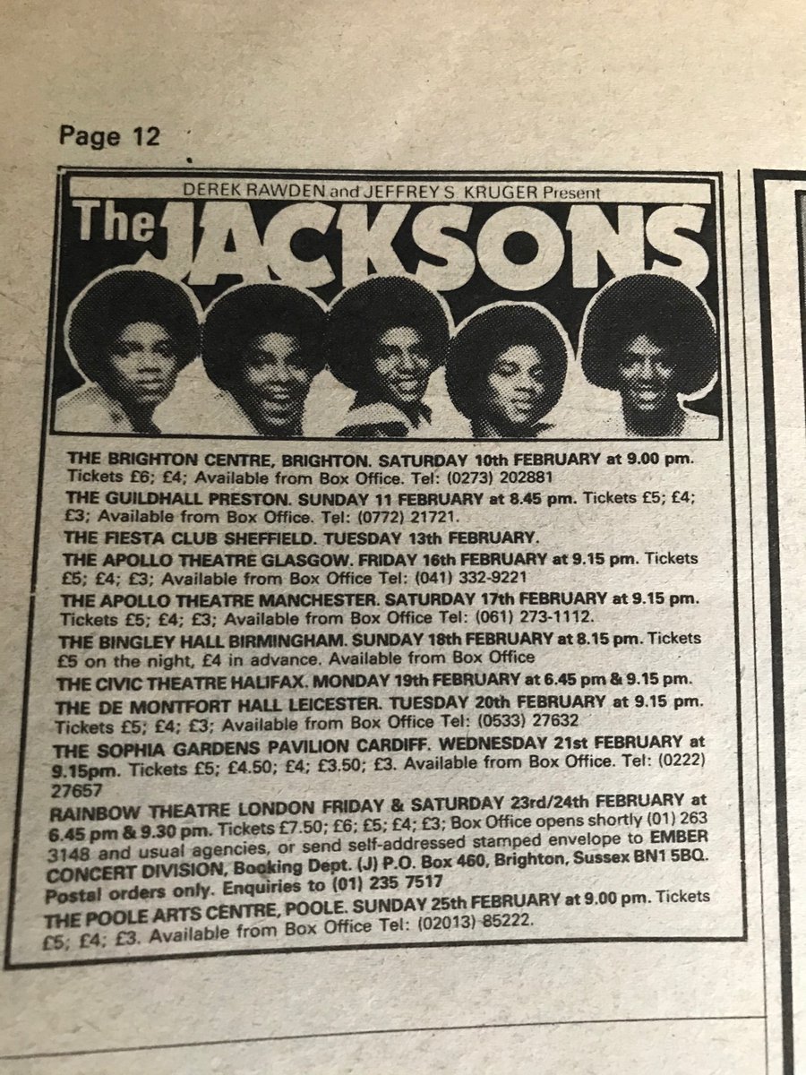 NME708090's tweet photo. Yes, the actual Jacksons, with the actual Michael, touring the UK in Feb 1979, best seats still available in mid January, fiver to you squire. Halifax! NME 20/1/79 https://t.co/m9hLPoXY6q