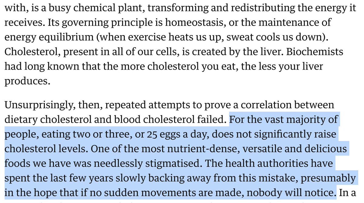 robkhenderson's tweet photo. "For the vast majority...eating 2, 3, or 25 eggs a day, does not significantly raise cholesterol levels. The health authorities have spent the last few years slowly backing away from this mistake, presumably in the hope that if no sudden movements are made, nobody will notice." https://t.co/5zHZQmgrRQ