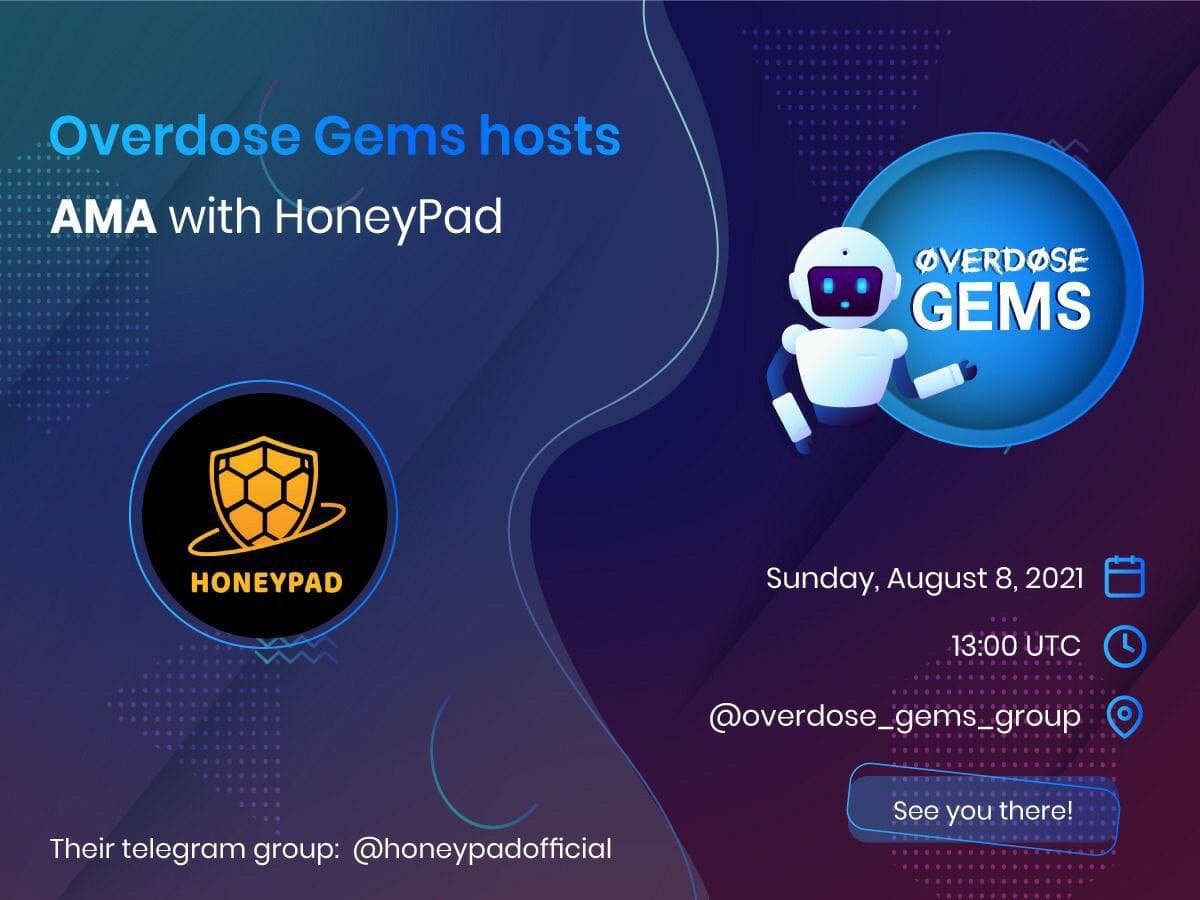 beeshillarmy's tweet photo. @thehoneypad @Overdose_AI @MattWallace888 
We will have our first AMA SESSION with the one and only OVERDOSE GEMS!
🗓Sunday, August 8, 2021
⏰13.00 UTC
📍@overdose_gems_group
Tune in and don‘t miss an exciting Q&amp;A session to learn more about honeypad and the team behind! 
See you https://t.co/6Aci1wonF8