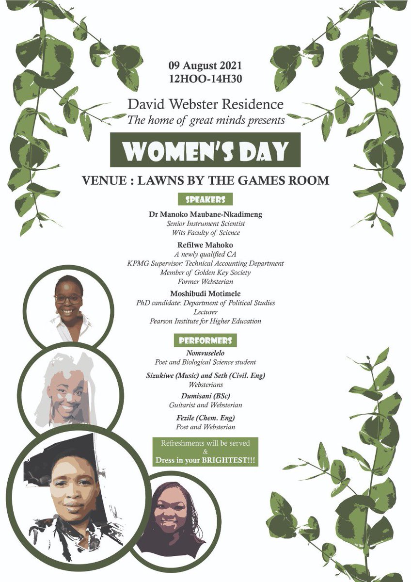 DavidWebsterDW's tweet image. Join David Webster Hall in celebrating women this women’s month. Come dressed in your brightest clothes and wear your brightest smiles too. See you there!☺️💚