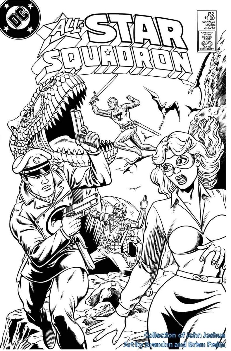 PrestwichJosh's tweet photo. Presenting the complete Dinosaur Island saga, for @allsquadron, by Val Semeiks (#129), Stephen Baskerville (#130), Shawn van Briesen (#131) and the Fraim Brothers (#132) - guest-starring the Creature Commandos and G.I. Robot.
#AllStarSquadron #ContinuationProject https://t.co/vqKnH1TD1D