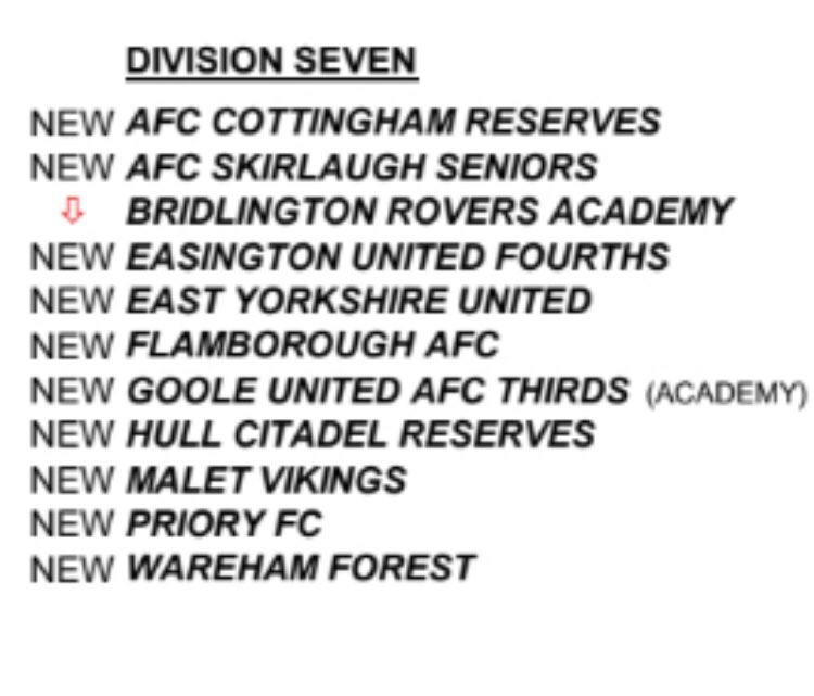 All our teams allocations for next also @BridRovers 🦁 will be playing division 6