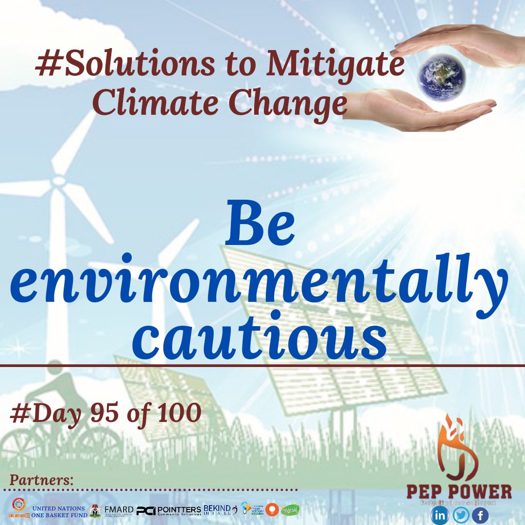 pep_power's tweet photo. ♻️ Solutions to mitigate climate change ♻️

🌴Day 95/100🌳

"Be environmentally cautious"

#Fact #Environment #PepWorkshop #Impact #ClimateChange #Solutions #PowerTraining @olamidurodola @FmardNg https://t.co/Tu3PS7m0za