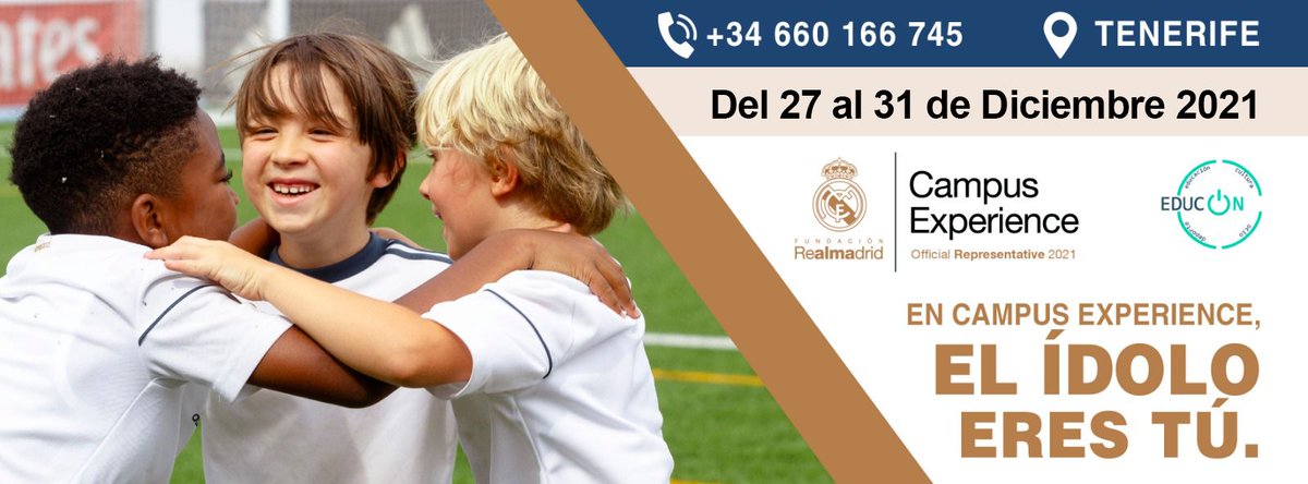 EDUCON_ES's tweet photo. 🚨ATENCION🚨 Nueva fechaℹ
@Experience_Camp @Fun_Realmadrid  by @EDUCON_ES

📍#Tenerife #LosRealejos

📅 27 al 31 de #diciembre 2021

RESERVA PLAZA👇 https://t.co/6HMI7qt2hr

Sponsors 
@Los_Realejos @BaseDepNatalia @FundlaCaixa
Colaboradores 
@solbymelia @CCLaVilla #TokeGráfico https://t.co/Nv0idgDjWQ