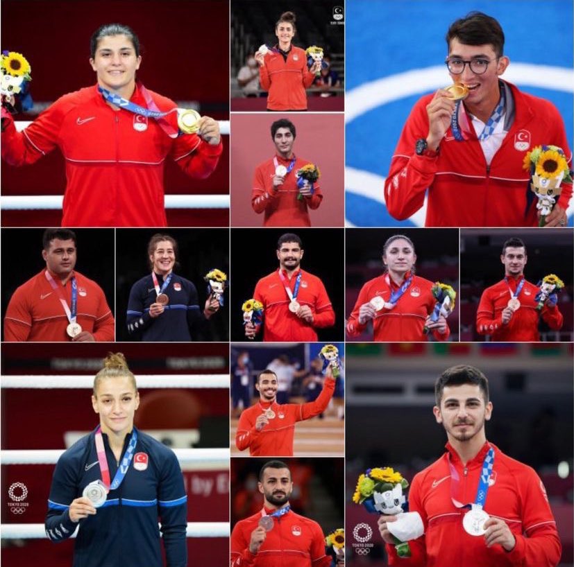 #Tokyo2020Olympics 

Gurur Tablomuz🇹🇷💪

🥇🏹Mete Gazoz
🥇🥊Busenaz Sürmeneli
🥈🥊Buse Naz Çakıroğlu 
🥈🥋Eray Şamdan
🥉🤸🏻‍♂️Ferhat Arıcan
🥉🥋Hakan Reçber
🥉🥋Hatice Kübra İlgün
🥉🤼‍♂️Rıza Kayaalp
🥉🤼‍♀️Yasemin Adar
🥉🤼‍♂️Taha Akgül
🥉🥋Ali Sofuoğlu
🥉🥋Merve Çoban
🥉🥋Uğur Aktaş