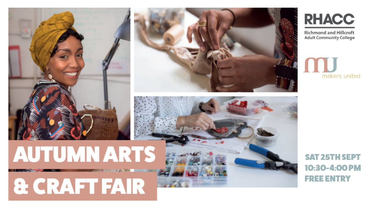 Come along to our Autumn Arts and Crafts Fair on Sat 25th September! Buy beautiful handmade crafts from local artists and take part in our creative workshops, giving you a taste of some of the courses on offer at Richmond Art School. Book your place now 👉 bit.ly/2CNME51
