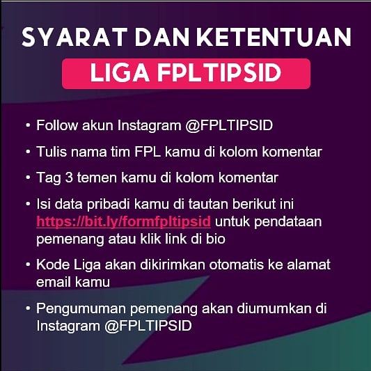 FPLTipsID's tweet image. Pengumuman! Kami akan beralih dan fokus ke Instagram. Please follow our Instagram account: @FPLTipsID. Oia, kita juga ada Liga FPL Tips ID. Silahkan bergabung ya! *Syarat dan ketentuan berlaku* 🙏🙏🙏