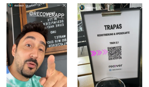 DANKE UND PROPS ZURÜCK! Die Idee zu recover ist in Köln entstanden. Umso mehr freuen wir uns über die netten Worte vom Kölner Rapper @ekofreezy, der die Benefits vom Einchecken ohne App direkt erkannt hat. 
Props gehen auch raus an <a href="/9elements/">9elements</a> 
#opensource #kontaktnachverfolgung
