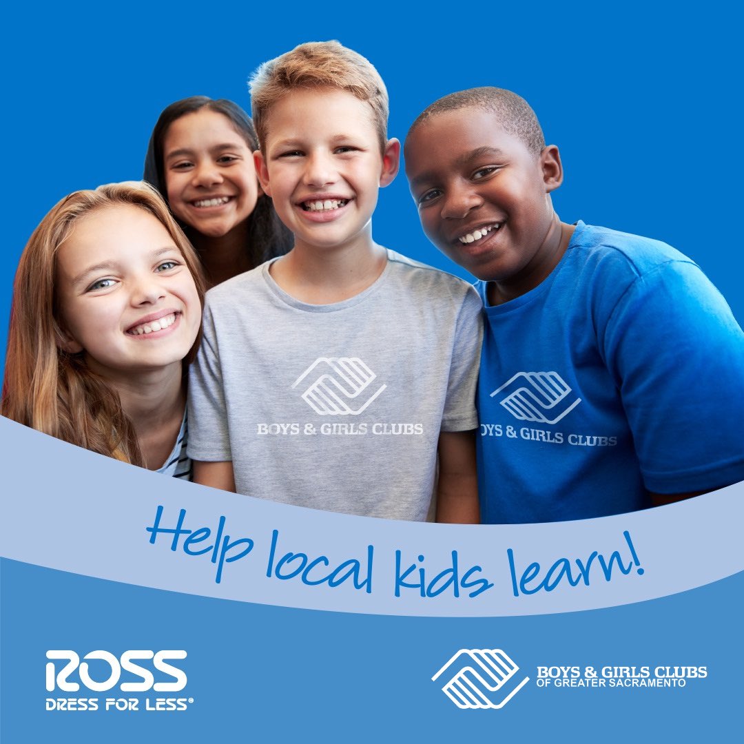 Join @RossDressForLess and support #GreatFutures for youth across the Greater Sacramento region! Through August 22, donate at the register to support the Boys &amp; Girls Clubs homework help program when visiting your neighborhood Ross.