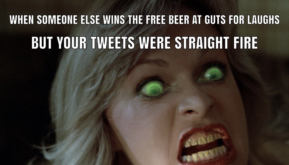 GutsForLaughs's tweet image. Tonight 9PM at @comedybar five comedians get strapped to chairs, their eyelids pried open with toothpicks, and are forced to mock the plot structure of “Mausoleum”: a movie that does not take place in a mausoleum! Free COVID-safe snacks! Best tweet wins beer! Ticket link in bio!