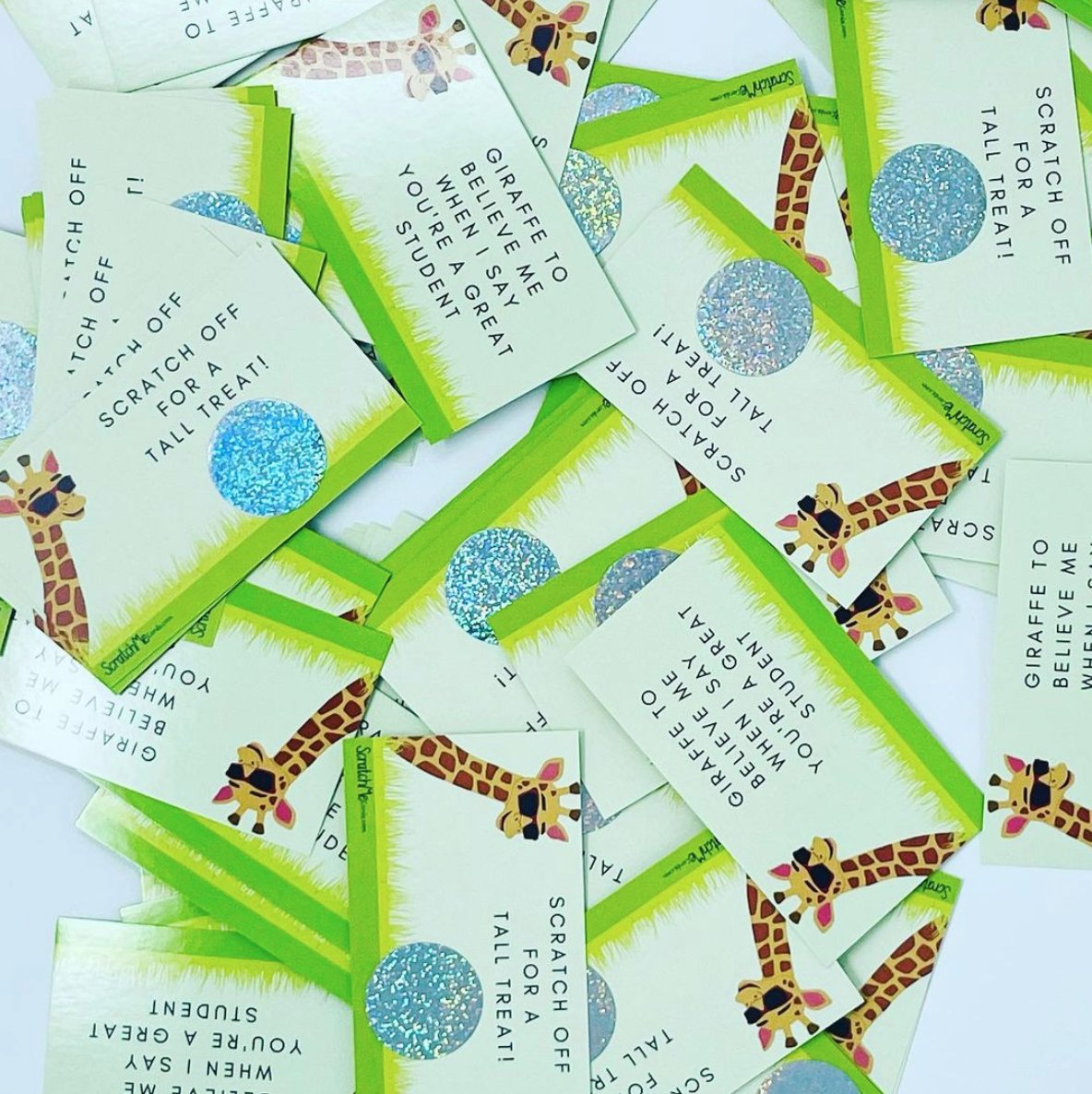 ScratchMeCards's tweet photo. Giraffe 🦒 to believe me when I say these will be a hit in your classroom! Custom Student Scratchers available now. Any “tall treat” can go under the glittery scratch off sticker! #classroomincentives #studentrewards #BackToSchool 🐒🦍🐼🐻🐯🐘🦘
Shop: https://t.co/BRCBE62Iui https://t.co/iYgds6CR9P