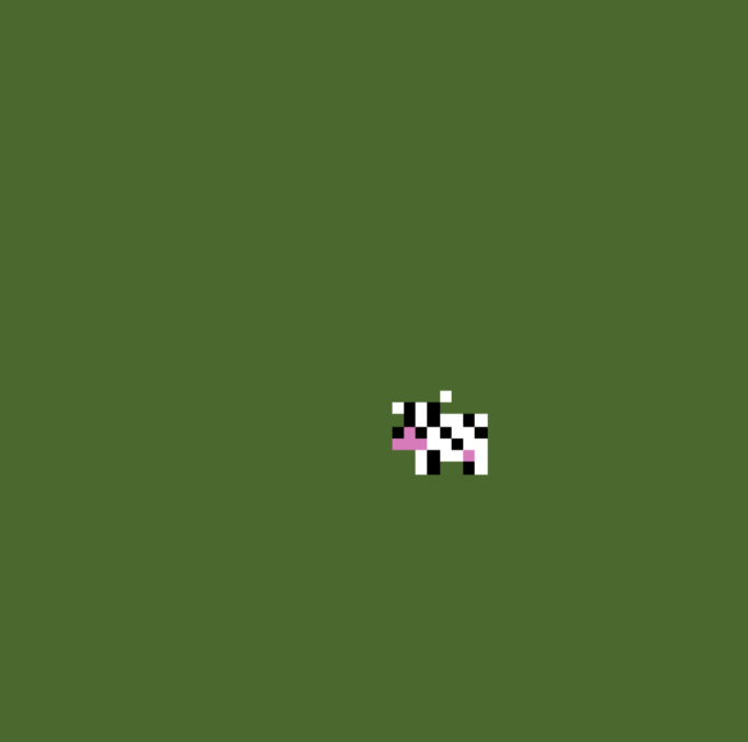 Merlar98's tweet photo. A little cow for #LOWREZJAM. All the pixelart is made with #Pixelorama. 
@OramaInteractiv 

#indiedev https://t.co/rl4bjDMyZG